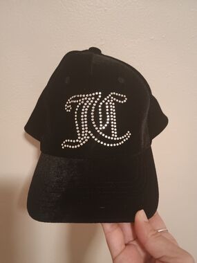 Juicy Couture Black Velvet Cap with Rhinestone Logo